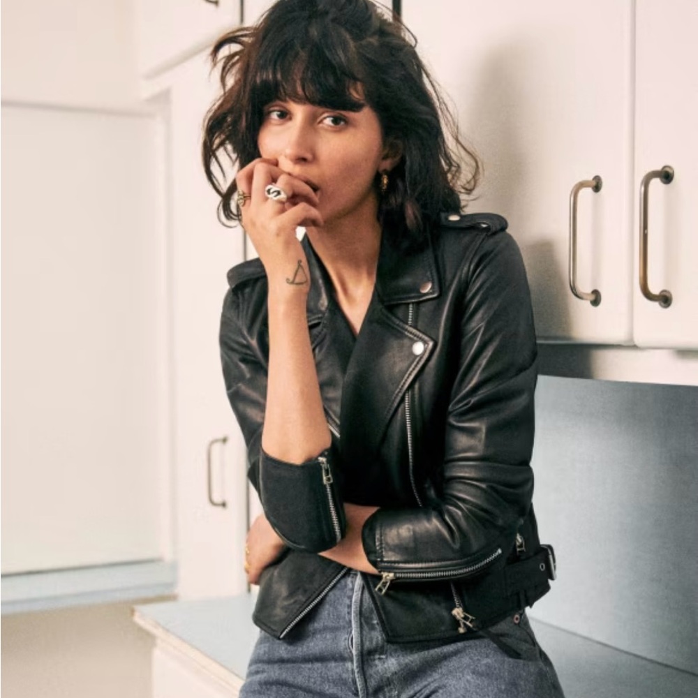 Sezane Zig Black Leather Jacket